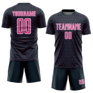 Custom Navy Pink-White Geometric Pattern Sublimation Soccer Uniform Jersey Custom Navy Pink-White Geometric Pattern Sublimation Soccer Uniform Jersey