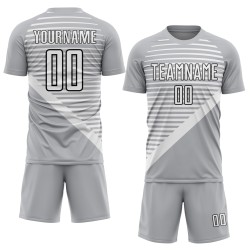 Custom Gray White-Black Stripes Sublimation Soccer Uniform Jersey Custom Gray White-Black Stripes Sublimation Soccer Uniform Jersey