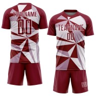 Custom Crimson White Geometric Pattern Sublimation Soccer Uniform Jersey Custom Crimson White Geometric Pattern Sublimation Soccer Uniform Jersey
